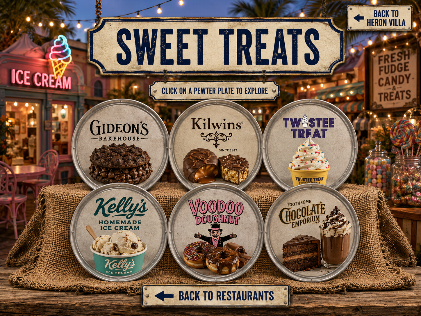 Sweet Treats, desserts and ice cream — with coffee, bakeries and tea rooms continuing below
